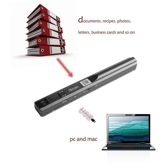 Scanner portatile iScan Color USB 2.0 Mobile PDF A4 da 900 DPI - Scanner per documenti fotografici HD JPE