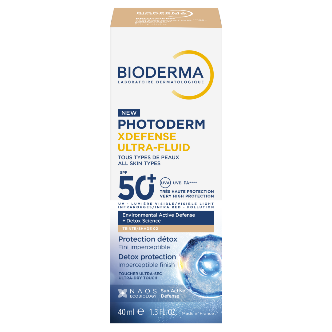 „Photoderm XDefense Ultra-Fluid SPF 50“ tonuotas apsauginis kremas nuo saulės, 02 atspalvis Apsauga nuo saulės vaistinėje