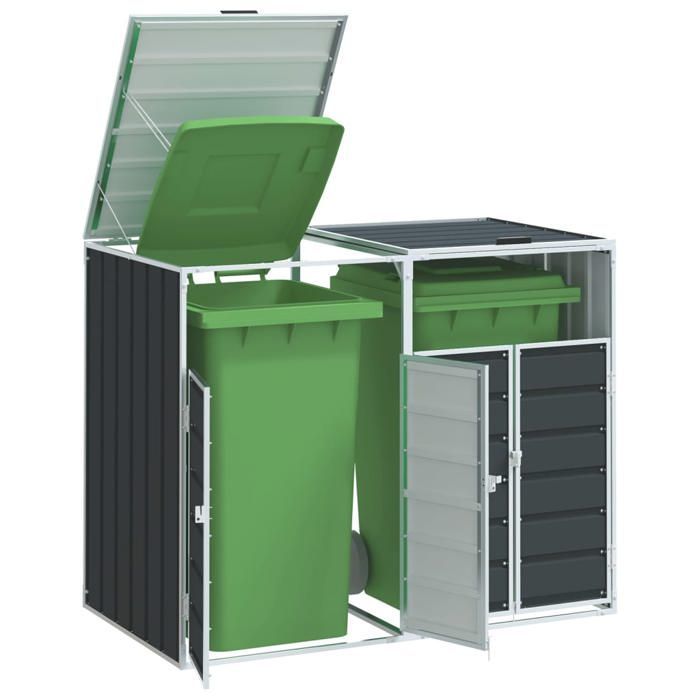 Organizzatore per due bidoni in acciaio con ruote vidaXL, per riporre e organizzare i bidoni da giardino, codice 4006177