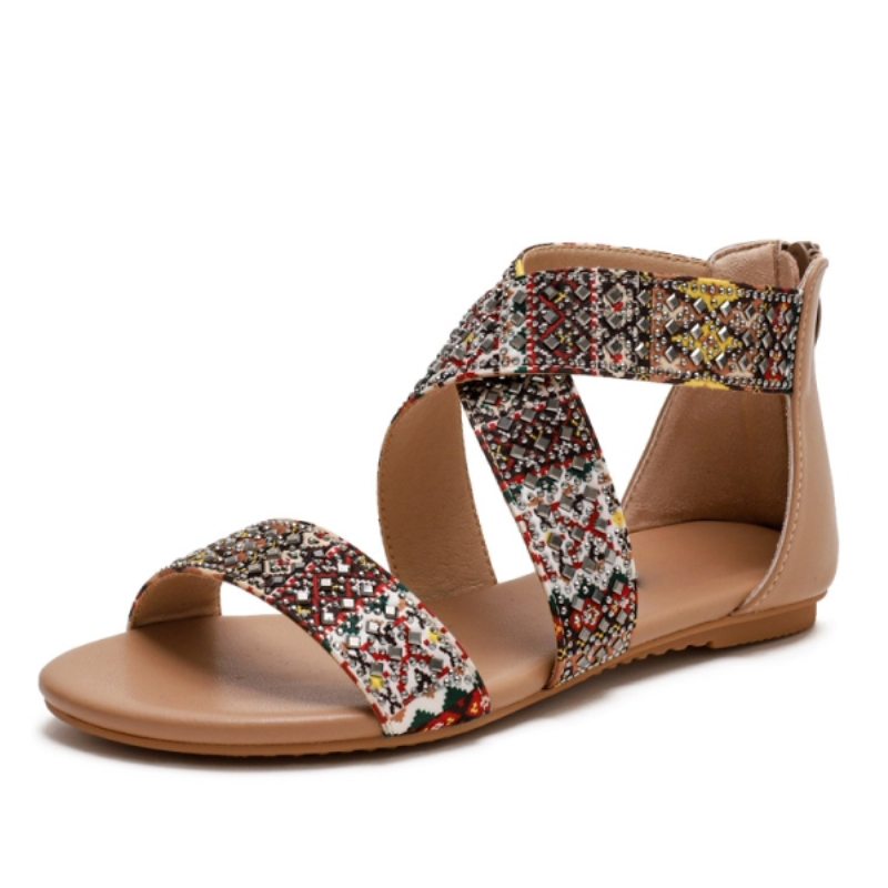 New Summer Fashion Casual All match Elegant and Generous Fairy Style Seaside Bohemian Ethnic Style Beach Flat Shoes
