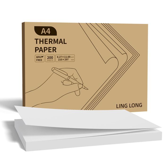 Papier thermique A4 - 200 Feuilles - 210x297mm - Compatible imprimantes thermiques - Sans BPA，Papier d'impression pliant