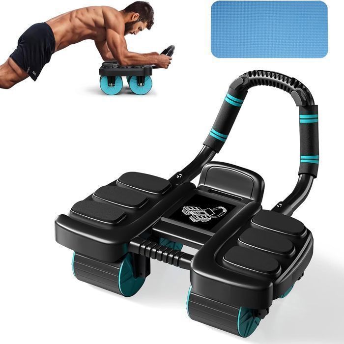 Rouleau Abdominal à Retour Automatique avec Appui-Coudes, 4 Roues et Tapis d'Entraînement - Pour le Gainage à la Maison/Salle