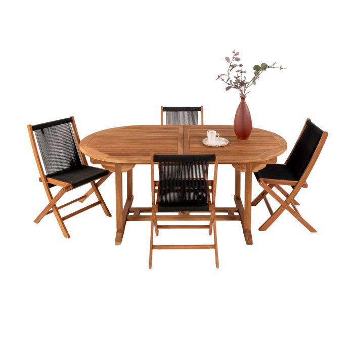 Ensemble table de jardin en teck + 4 chaises en corde - GARDENA