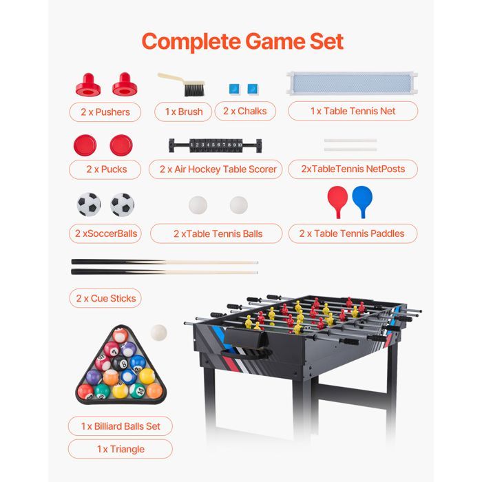 Table de Jeu Combinée 4 en 1 - DUOKU - 48 Pouces - Air Hockey - Billard - Baby-Foot - Ping-Pong