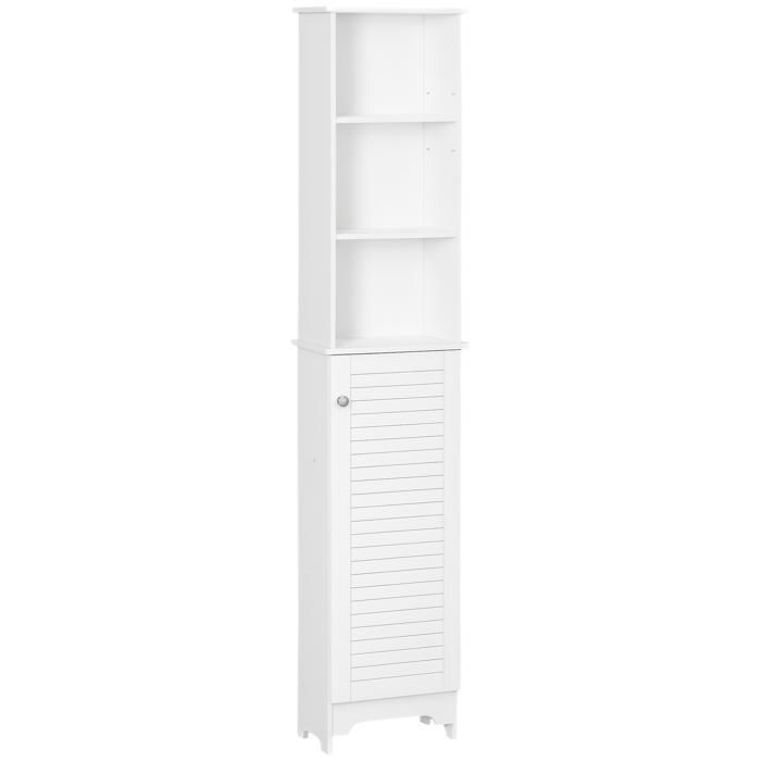 HOMCOM Bathroom Tall Cabinet - 3 Niches, Louvered Door, 3 Shelves - MDF - 30x30x144cm - White