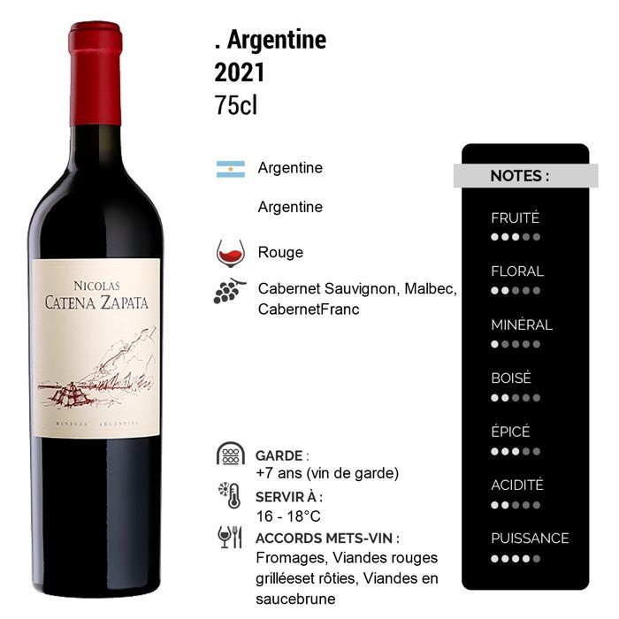 Nicolas Catena Zapata Argentine Mendoza 2021 - Vin Rouge d' Argentine (3x75cl)
