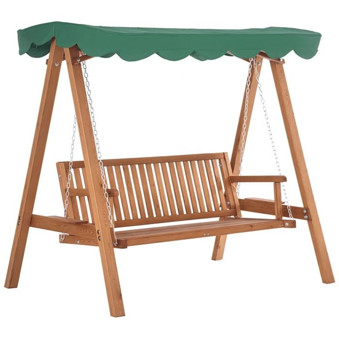 Balancelle de jardin - Outsunny - 3 places toit imperméabilisé 2 tablettes support charge 360 kg - bois pin - 1,9x1,3x1,85m - vert