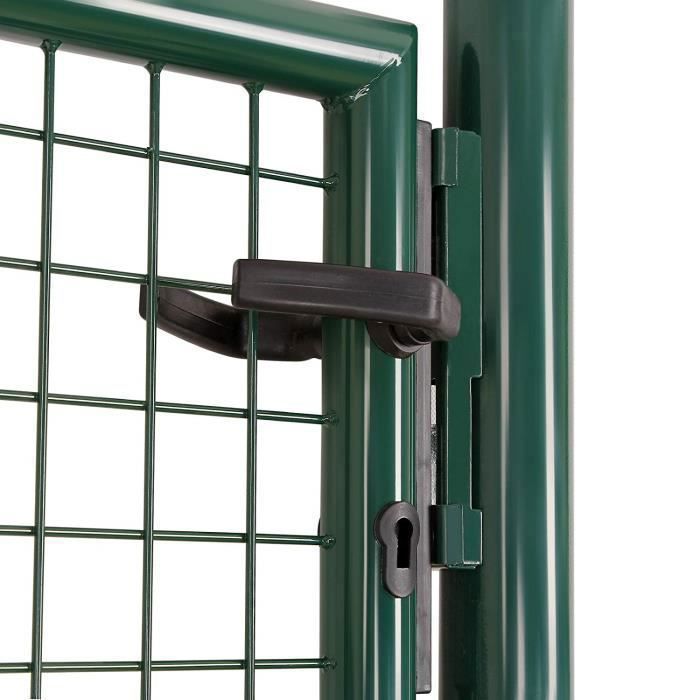Puerta de jardín de malla de acero galvanizado SONGMICS, valla con cerradura, 90 x 106 cm, color verde.