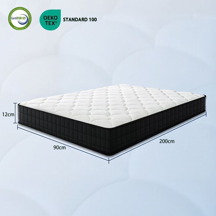 Colchón de 90x200 cm | Grosor: 12 cm | Individual | Confort equilibrado | Certificado Oeko-TEX
