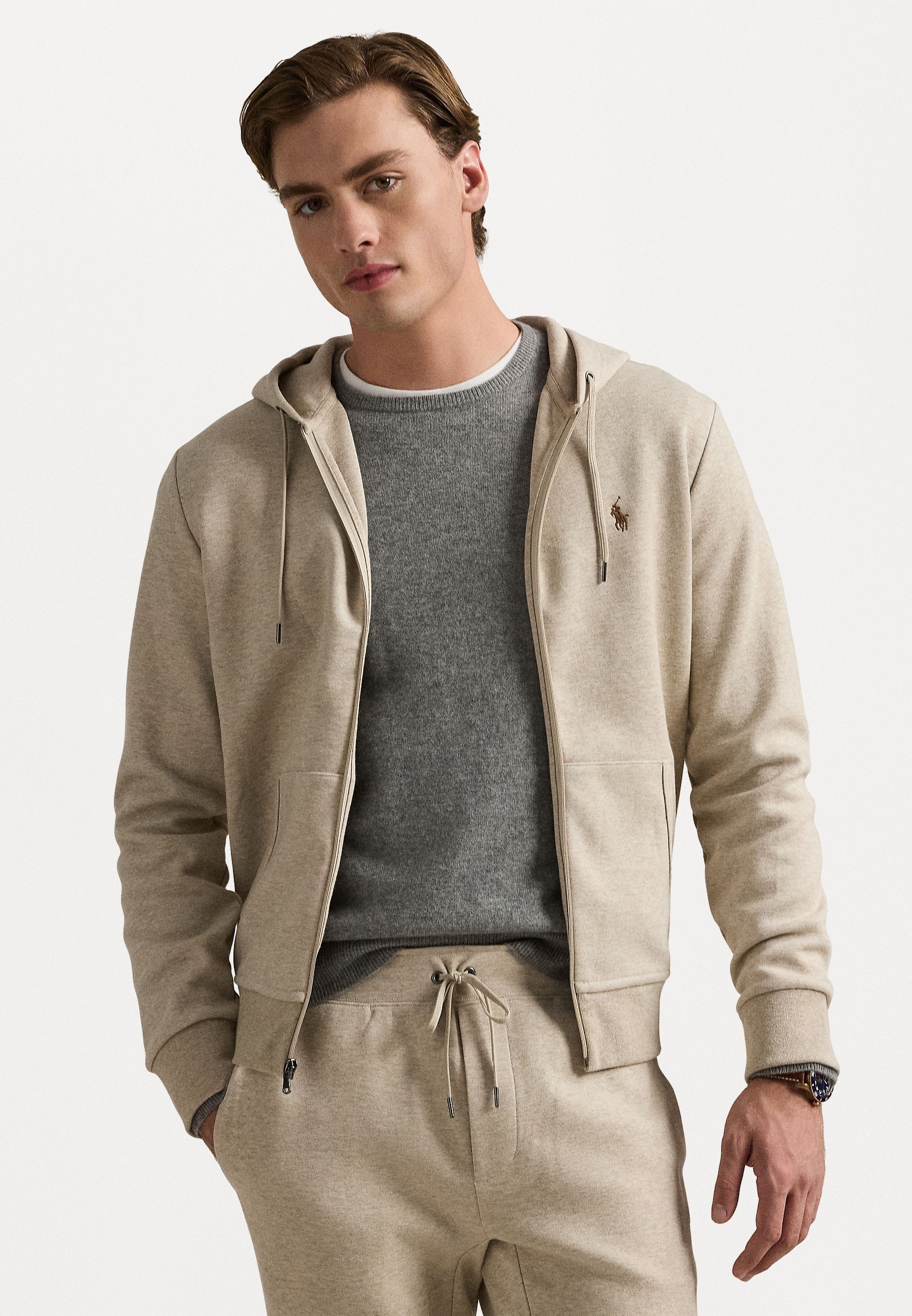 Polo Ralph Lauren hoodie met volledige ritssluiting - Sweatshirt met ritssluiting - Toscaans beige gemêleerd