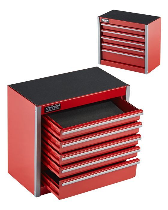 Caja de herramientas metálica VEVOR - 218 mm - Caja de herramientas portátil de acero con 5 cajones, cofre de herramientas pequeño - Rojo