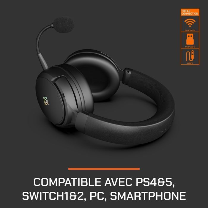 Wireless gaming headset - NOVA GAMING - Atlas - Detachable microphone - RGB LED - Black