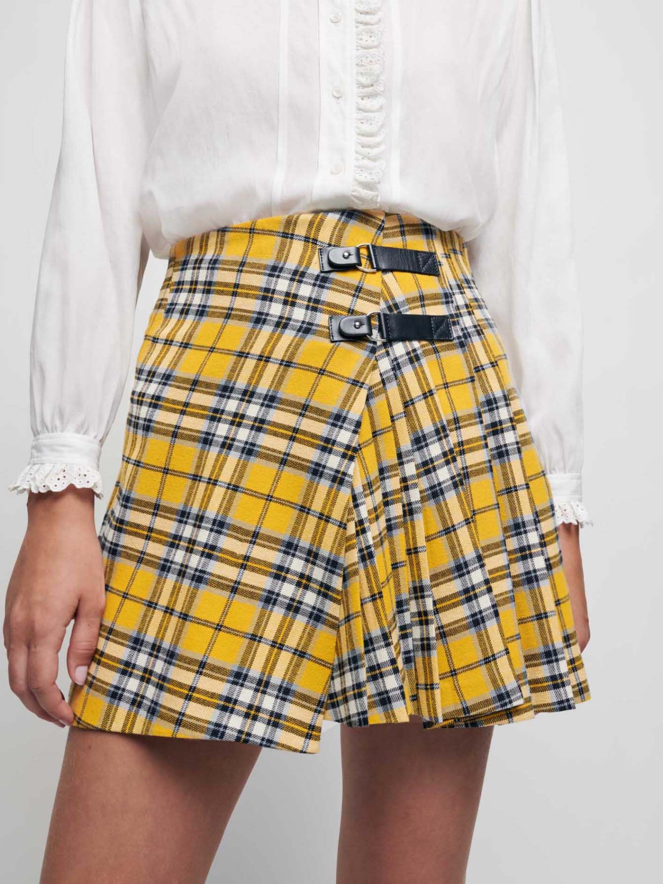 Geplooide geruite rok in kiltstijl - Geel