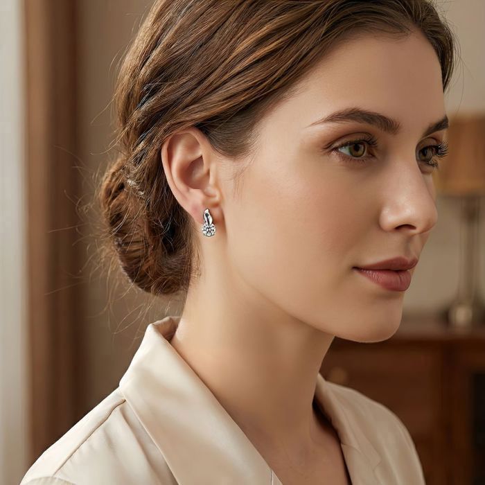 Boucles d'Oreilles - Femme - Puces - Vague - Zircon - Blanc - Argent 925/1000 - 15 x 7 mm