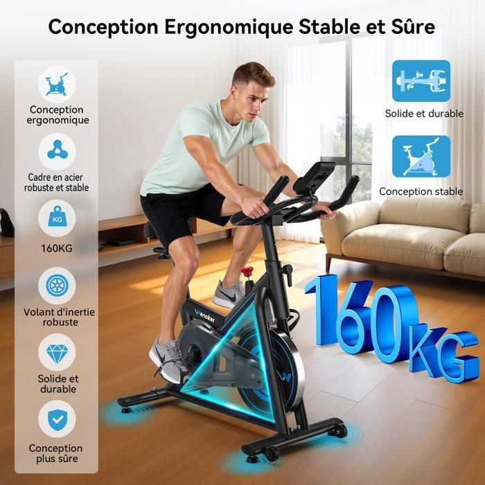 Wenoker Exercise Bike with App, Indoor Bike with Silent Operation, Adjustable Magnetic Resistance, 160kg Capacity