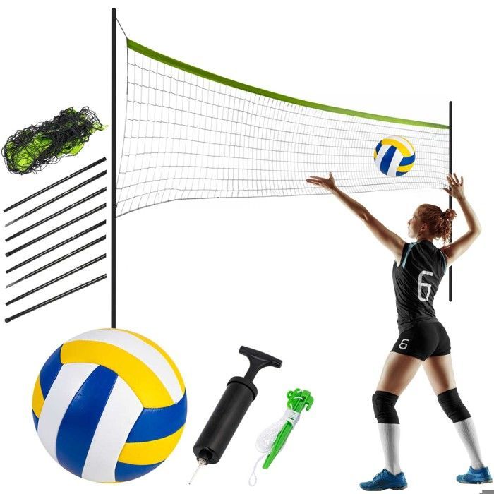 Red de voleibol y bádminton - JANSHOP - 570 cm - Altura regulable - Postes de acero - Red de PE