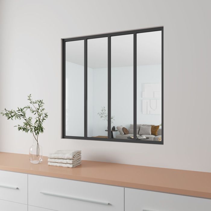 AICA Workshop-Style Glass Partition in Matte Black Aluminum 123x108cm - 4mm Tempered Glass - 4 Panes - Fixed Glass Partition and Glazing Kit
