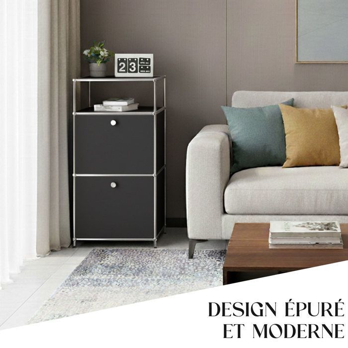 Étagère métal chromé design épuré, Concept Epuré MK-120, L50 × P40 × H100 cm, Noir