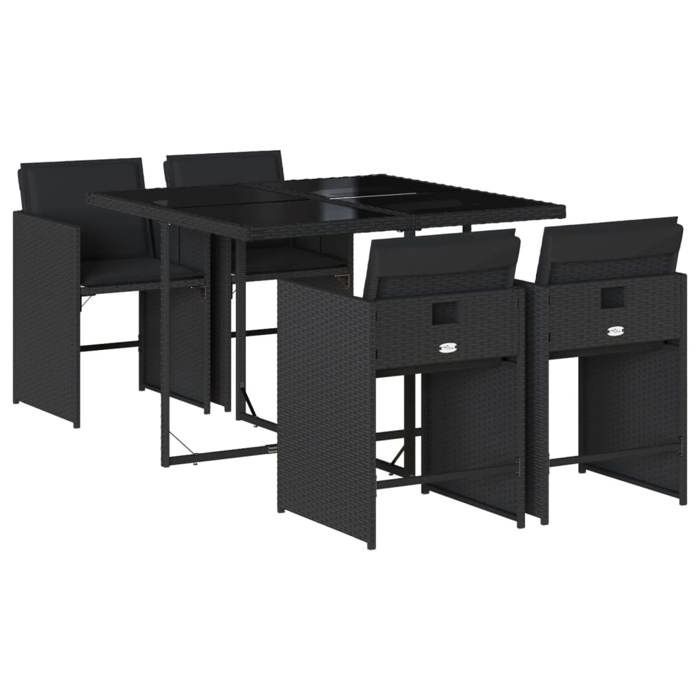 Set di mobili da giardino - Set da pranzo da giardino a 5 pezzi con cuscini, resina effetto vimini nero - Tavolo + 4 sedie da giardino (968113)DLEB