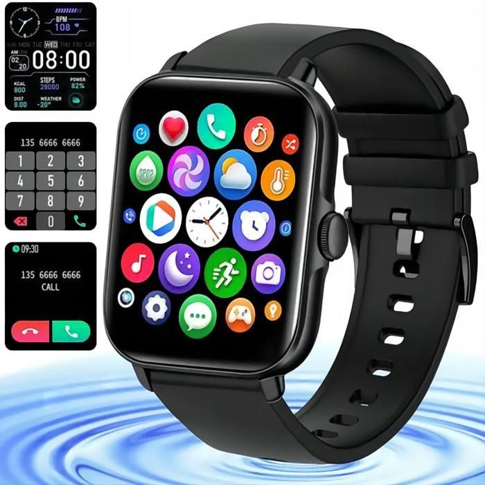 Smartwatch for Men and Women, IP68 Waterproof Sports Smartwatch with Heart Rate Monitor for iOS and Android Phones, Black