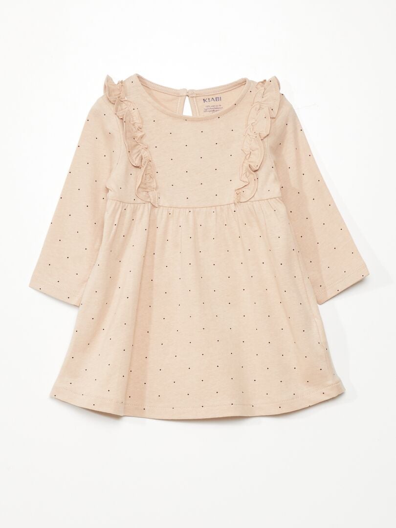 Vestido evasê de bolinhas - BEGE