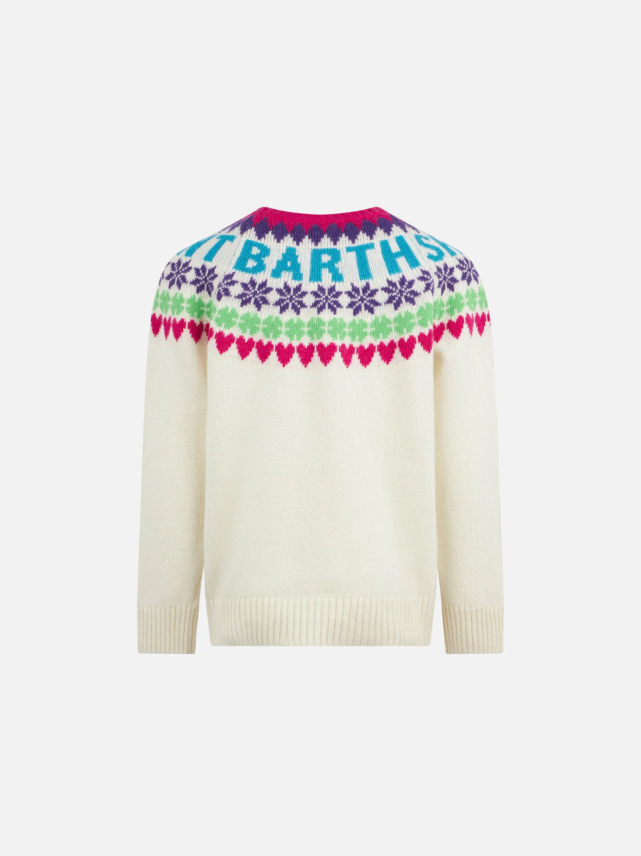 Maglione da bambina girocollo bianco con stampa cuori Fair Isle