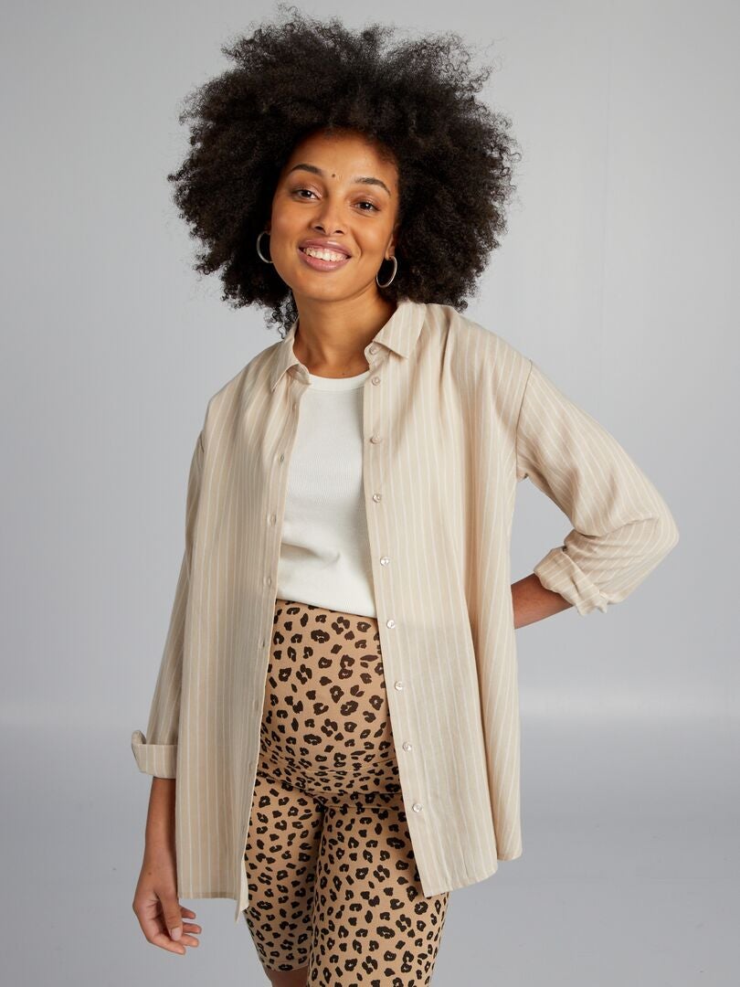 Gestreept zwangerschapsshirt - BEIGE
