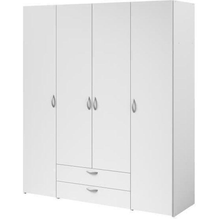 Armario VARIA - Acabado blanco - 4 puertas batientes + 2 cajones - Ancho 160 x Alto 185 x Profundidad 51 cm - PARISOT
