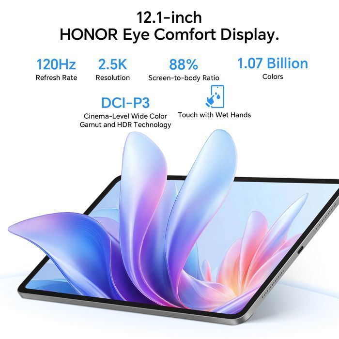 Tablet HONOR Pad 10 - Gris - 8 GB de RAM - 256 GB - WiFi - 12,1 pulgadas - Snapdragon 7 Gen 3 - 10100 mAh - Versión UE