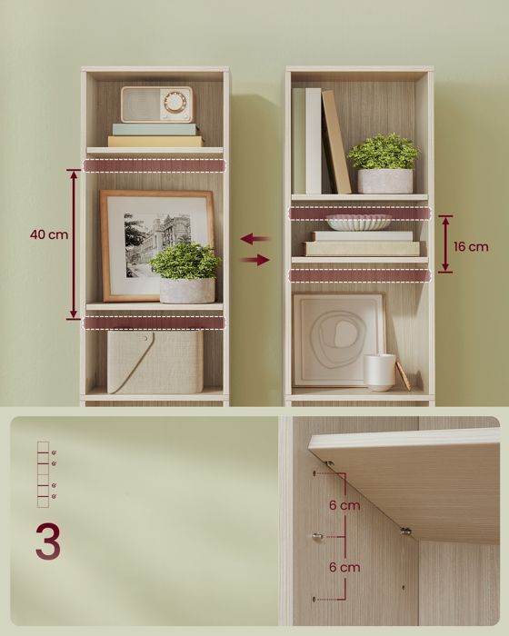VASAGLE Boekenkast, Open 6-laags schapunit, 24 x 40 x 178,5 cm, Natuurlijk beige