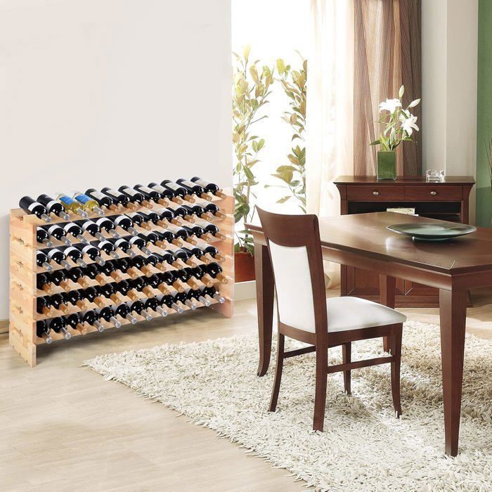 Wine Rack, 72-Bottle Capacity, Sturdy Pine Wood, Modular, 119 x 29 x 71.5 CM