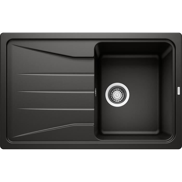 Fregadero de cocina Silgranit© negro, 78 x 50 cm, empotrado, 1 cubeta con escurridor reversible, BLANCO SONA 45S, desagüe manual, sifón.