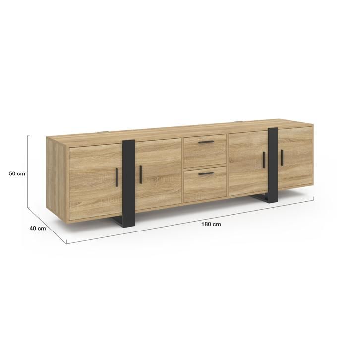 IDMARKET PHOENIX 180 cm TV-taso säilytystilalla, puu ja musta