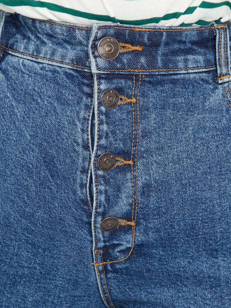 Calça jeans mom de cintura alta com 5 bolsos, tamanho L32 - AZUL