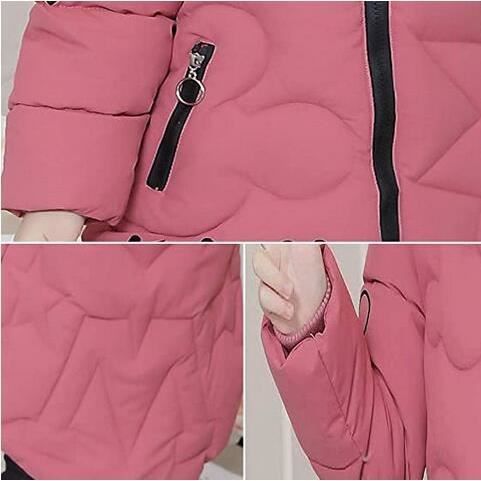 Chaqueta acolchada con capucha JINDING D8 para niñas, abrigo de invierno cálido con bolsillos, color rosa.