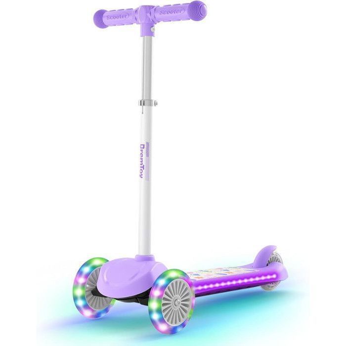 BremToy Barnsparkcykel, med upplyst plattform och PU LED-hjul, 4 justerbara höjdnivåer, responsiv bromsning, lätt, lila