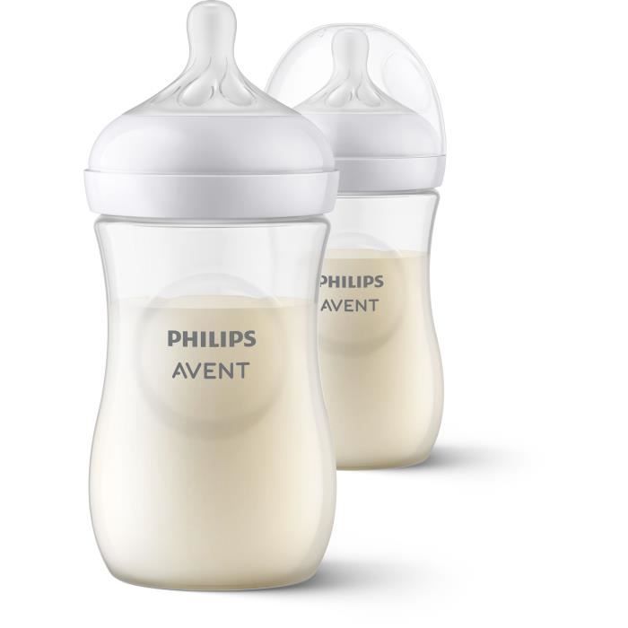 Set van 2 babyflessen - PHILIPS AVENT - Natural 3.0 - Anti-koliek - 260 ml - AirFree - Speen in borstvorm - Wit