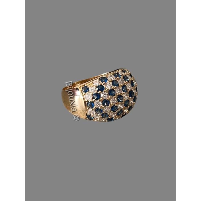 Bague large empierrée pavé ZIRCONIUM Bleu & Blanc Plaqué or 18CARATS - Femme