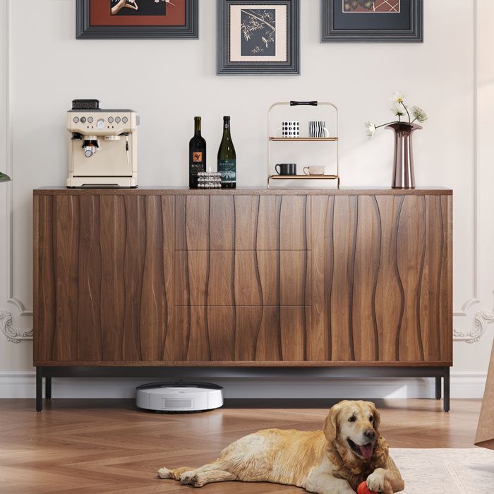 POCKETPOP Buffet avec 3 tiroirs - 2 portes - buffet de cuisine - L/H/P : 150 x 80 x 40 cm - Marron foncé