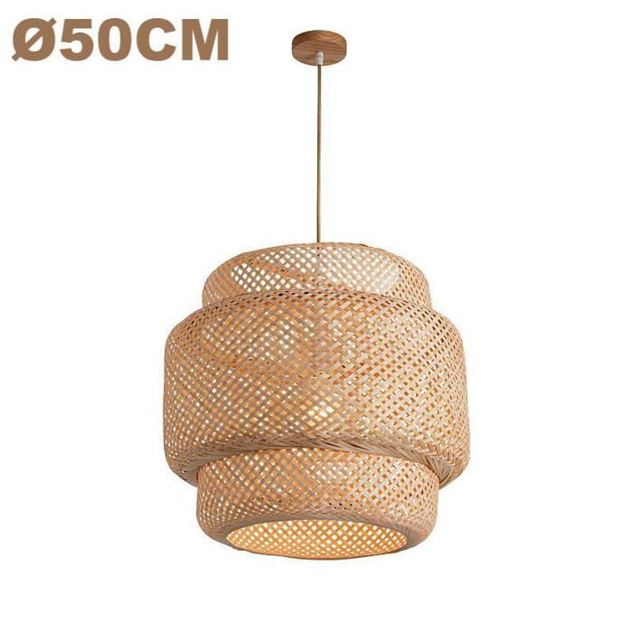 Lámpara colgante WOTTES, lámpara colgante de bambú y ratán, natural, Ø50*48cm, 1 pieza para dormitorio, comedor, cocina.