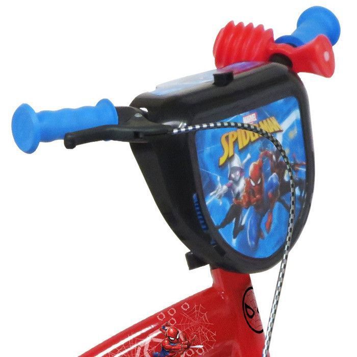 Vélo enfant SPIDERMAN  10'' - Plaque avant décorative -1 frein - garde-boues - carter - roues à bâtons - 2 stabilisateurs  !