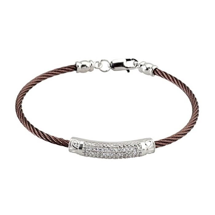 Bracelet zircons-argent en acier Loi sur 925m extensible femme brune
