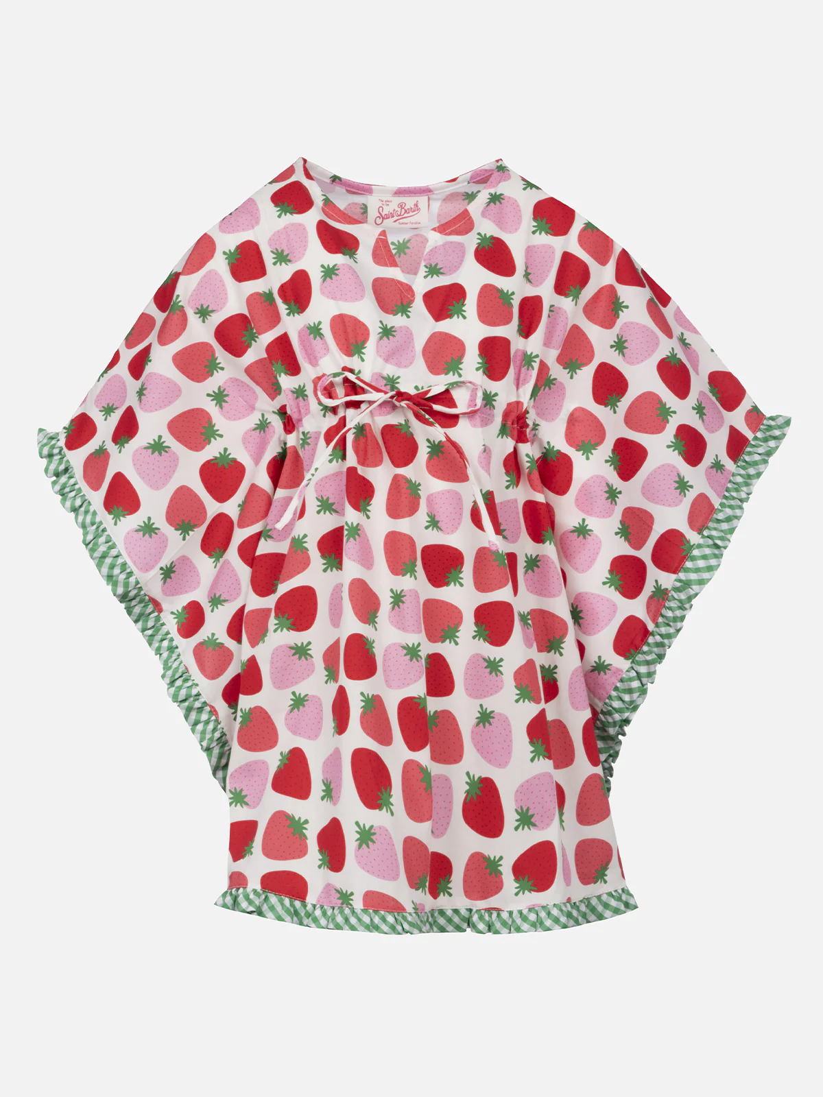 Katoenen kaftan voor meisjes met ruches en aardbeienprint