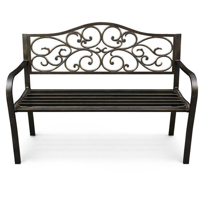 Banco de jardim IRGA marrom com pés de aço e encosto de ferro fundido, largura 127 cm