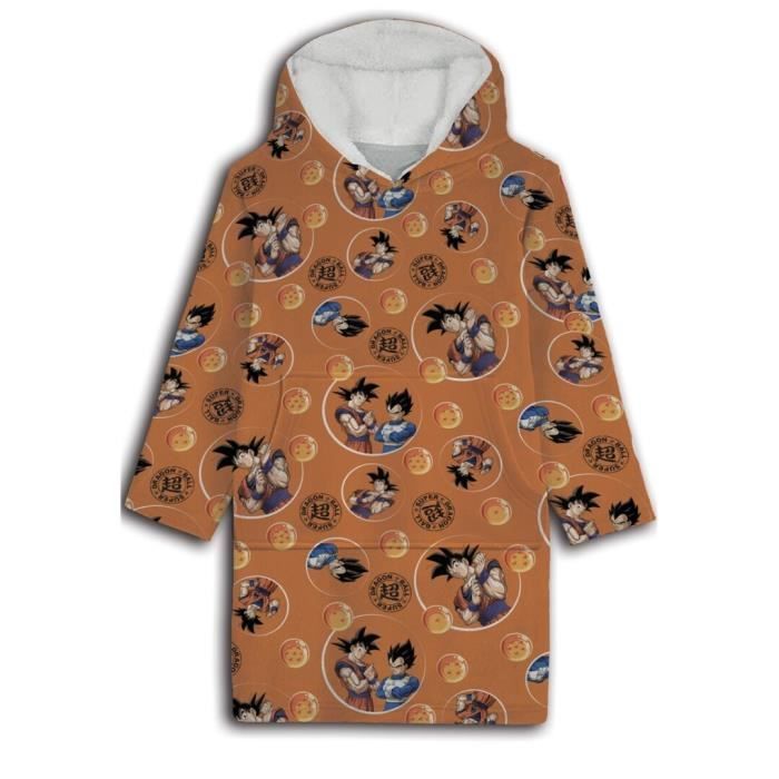Fleece deken - DRAGON BALL - Eén maat - Met mouwen en capuchon - Machinewasbaar - Bruin