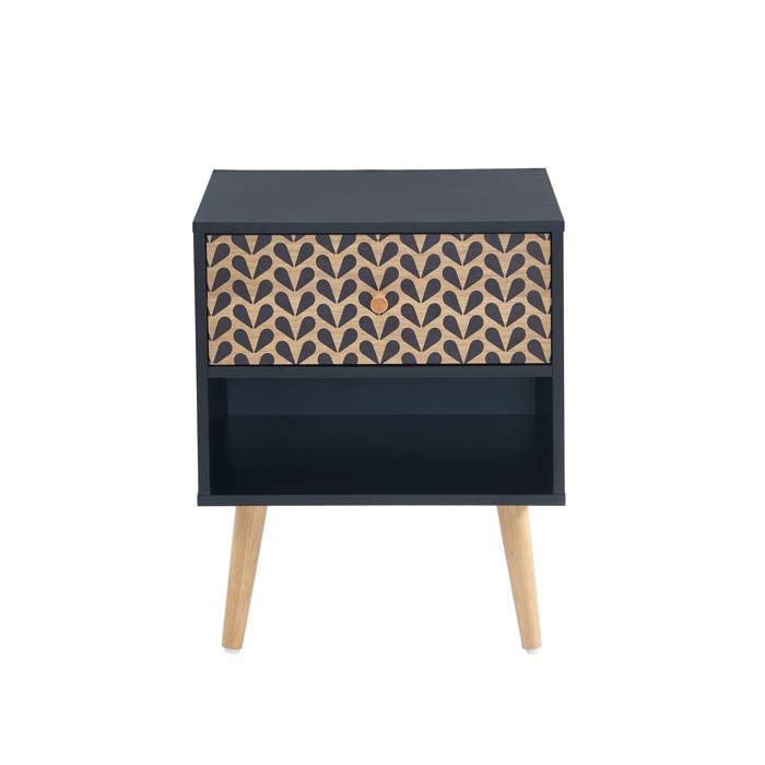 Table de chevet CAPUCINE  noir et effet chêne 40cm