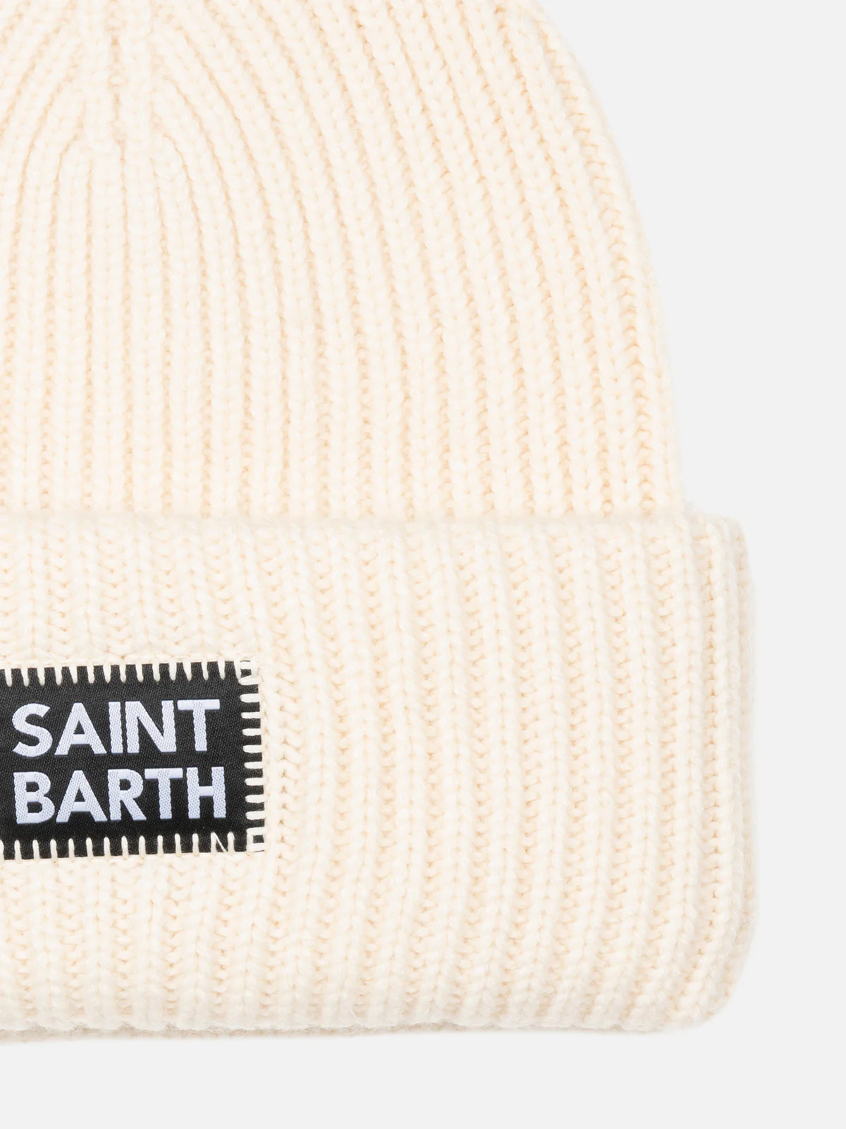 Berry White geribbelde gebreide muts voor kinderen met Saint Ba-patch