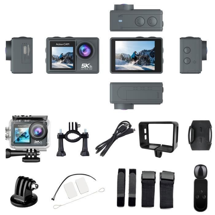 5K 30FPS Action Camera with Wireless Microphone, Dual Screen, 50MP, EIS, 2 Batteries, 40M Waterproof Camera, with Accessories