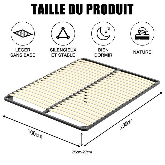 TUNCCO Sommier 160x200cm, Sommiers à Lattes pour Adulte , 2x20 Lattes, Résistant et Confortable, Montage Rapide et Facile