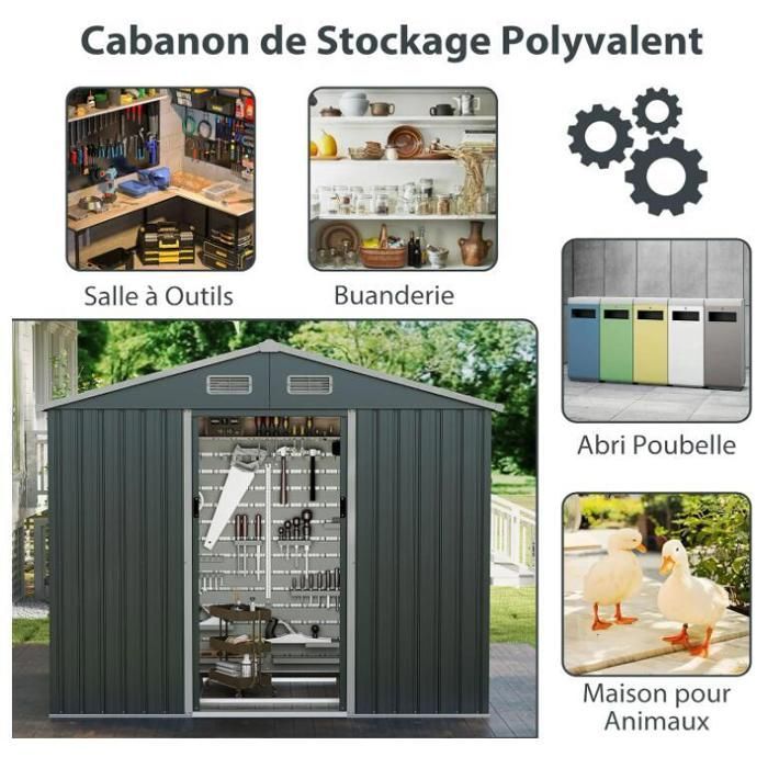Metal Garden Shed 3.66 m² - RELAX4LIFE - 7.17 m³ - Integrated Foundation - 236 x 172 x 196 cm - 4 Ventilation Vents - Double Sliding Door